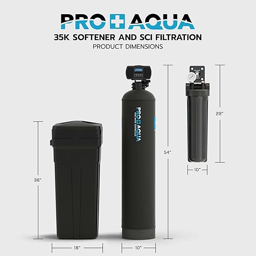 PRO+AQUA PRO-SCI-S35E Whole House Water Filter & Softener Bundle | 35,000 Grain Capacity, Removes Chlorine, Sediment, VOCs, Calcium, Magnesium, & More | Perfect for 2–3 bathrooms | Premium Durability