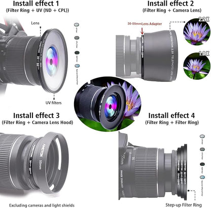 30mm Lens to 55mm Camera Lens Adapter,30mm to 55mm Filter Step up Ring Adapter Ring,Compatible All 55mm Filter Accessory