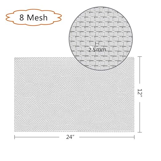 TIMESETL 304 Stainless Steel Woven Wire 8 Mesh - 12"X24" (30cmX60cm) Garden Fence BBQ Wire Mesh Window Screen Mesh