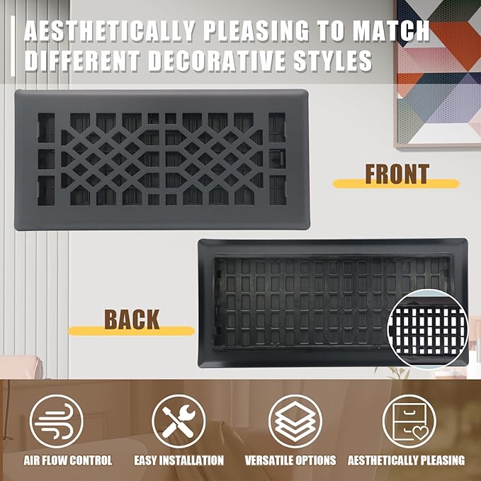 Floor Vents Registers Adjustable Grates 4x12 Inch Matte Black Air Vent Easy Adjust Air Supply Lever Grilles Floor Register Heavy Duty Walkable Steel