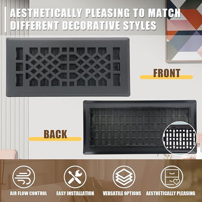 Floor Vents Registers Adjustable Grates 4x12 Inch Matte Black Air Vent Easy Adjust Air Supply Lever Grilles Floor Register Heavy Duty Walkable Steel