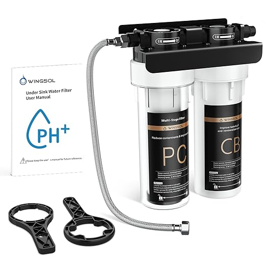 Under Sink Water Filter System, 2-Stage Deep Filtration, Reduce Heavy Metals/Chlorine/PFAS/Odor/Sediment, NSF/ANSI 42&53 Improve Taste, Life Indication Mineral pH+ Under Sink Water Filter