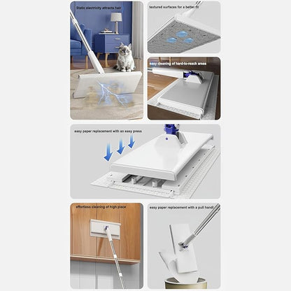 Flat Mop - Reusable Scrubber Cleaning Tools, Dust Cleaner Flat Mop For Kitchen Bathroom Tile Car Apartment Living Room Bedroom Glass Ceiling Pet Hair