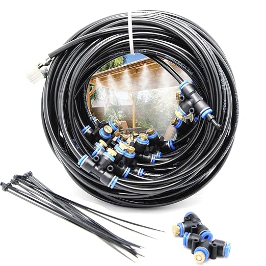 iRuiZhe Misting Cooling System Kit 59FT(18M) DIY Outdoor Mist Cooling Kit+21 Brass Nozzles Garden Misting Irrigation System for Lawn Patio Garden Greenhouse