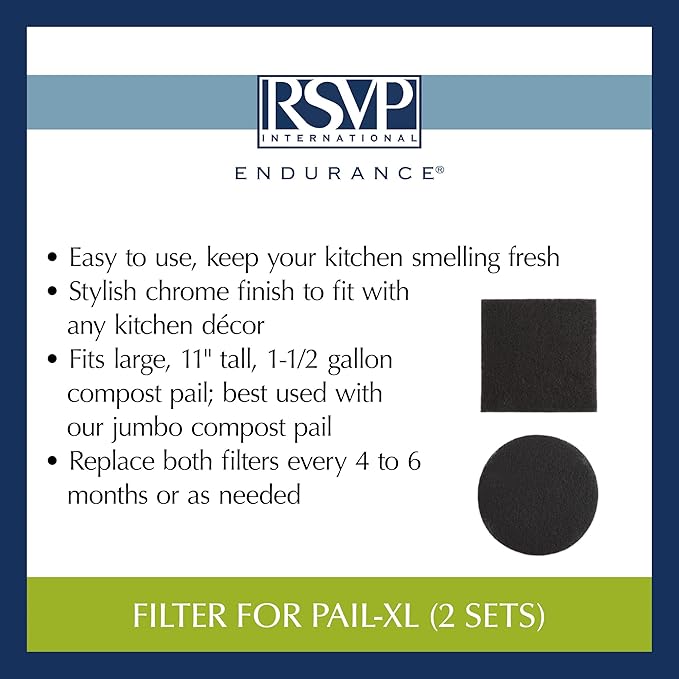 RSVP International Charcoal Compost Bin Filter 2-Piece Set Helps Keep Kitchen Smelling Fresh, Replacement - 1/2 Gallon Bin/Pail