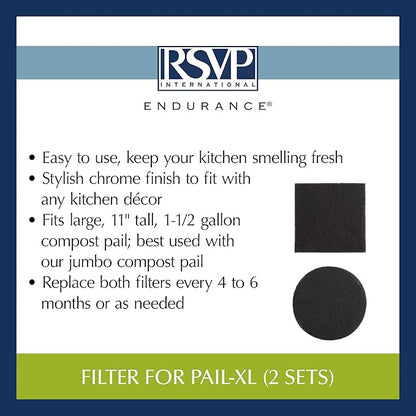 RSVP International Charcoal Compost Bin Filter 2-Piece Set Helps Keep Kitchen Smelling Fresh, Replacement - 1/2 Gallon Bin/Pail