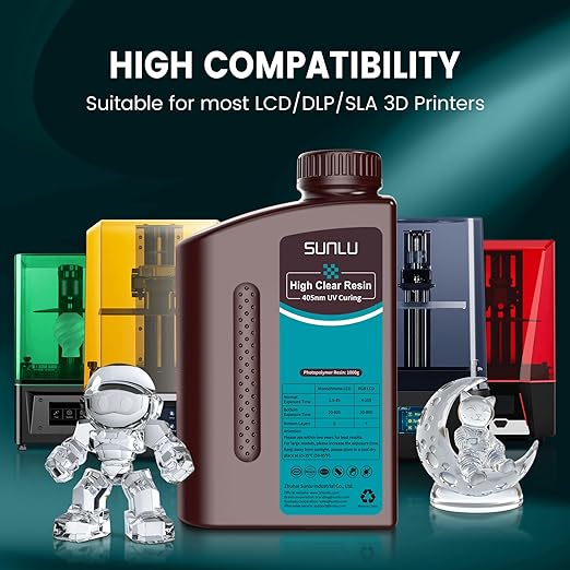 SUNLU High Clear 3D Printer Resin, High Transparency 3D Printing Resin, Resist Yellowing Clear Resin, 405nm UV Curing 3D Printing Photopolymer Resin, Suitable for LCD/DLP/SLA 3D Resin Printer, 2000g