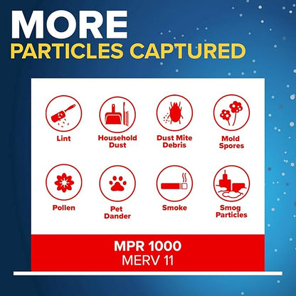 Filtrete 16x25x1 AC Furnace Air Filter, MERV 11, MPR 1000, Micro Allergen Defense, 3-Month Pleated 1-Inch Electrostatic Air Cleaning Filter, 6 Pack (Actual Size 15.69 x 24.69 x 0.81 in)