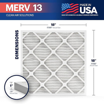 BNX TruFilter 18x18x1 Air Filter MERV 13 (6-Pack) - MADE IN USA - Electrostatic Pleated Air Conditioner HVAC AC Furnace Filters for Allergies, Pollen, Mold, Bacteria, Smoke, Allergen, MPR 1900 FPR 10