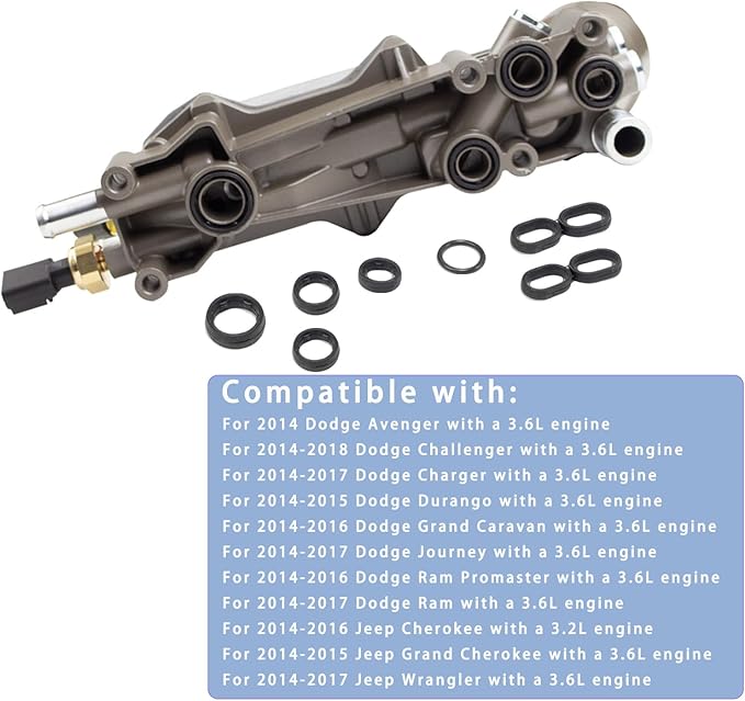 926-959 Aluminum Engine Oil Filter Housing Oil Cooler Kit with Gaskets & Sensors Compatible with 2011-2016 Chrysler Charger Challenger Journey Wrangler Ram Promaster 3.6L (grey)