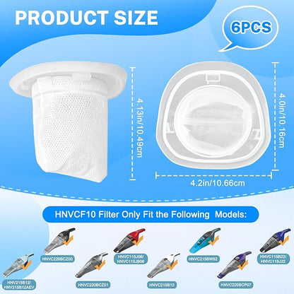 6 Packs HNVCF10 Filter Replacement for Black and Decker Dustbuster Hand Vacuum, Compatible with HNV215B12 HNVC215B10 HNVC115J06 HNVC115B22 HNVC220BCZ01 HNVC220BCP07 HNVC215BW52 HNVC115JB06