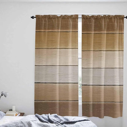 Vintage Brown Gradient Wood Grain Window Valance Curtains, Farmhouse Wood Barn Light Filtering Kitchen Valance with 3-inch Rod Pocket for Living Room Bathroom Bedroom,2 Panel,52x72In