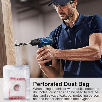 Electric Hammer Dust Bag – Drill Dust Sealr, Hole Saw Catcher | 100PCS Fine Particlle Trap for AC Installation, Wall Cut Dust Barrier Pouch, Compact Vacuum Collector Kit for Plasterboard Drilling Jobs