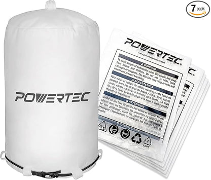 POWERTEC 70426 Dust Collector Bags and Clamp Set | 21" x 31" x 1 Micron Filter Upper Bag with 19-1/8 Inch Band Clamp and 5pc Clear Plastic Dust Collection Bags 20" x 43"