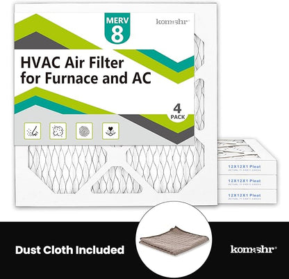 12x12x1 Air Filter MERV 8 (4-Pack), HVAC/Furnace AC Filter Replacement, Dust Defense–Comparable with MPR 600 & FPR 5 (Actual 11.75x11.75x0.75)