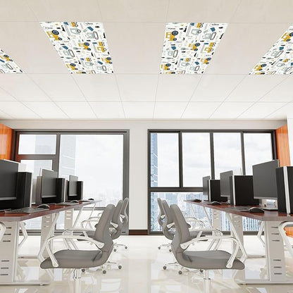 6 Pcs Fluorescent Light Covers for Ceiling Lights Colorful Construction Vehicle Diggers Cranes Tractors Decorative Magnets Light Filters for Office Home Classroom Must Haves 4’ x 2’