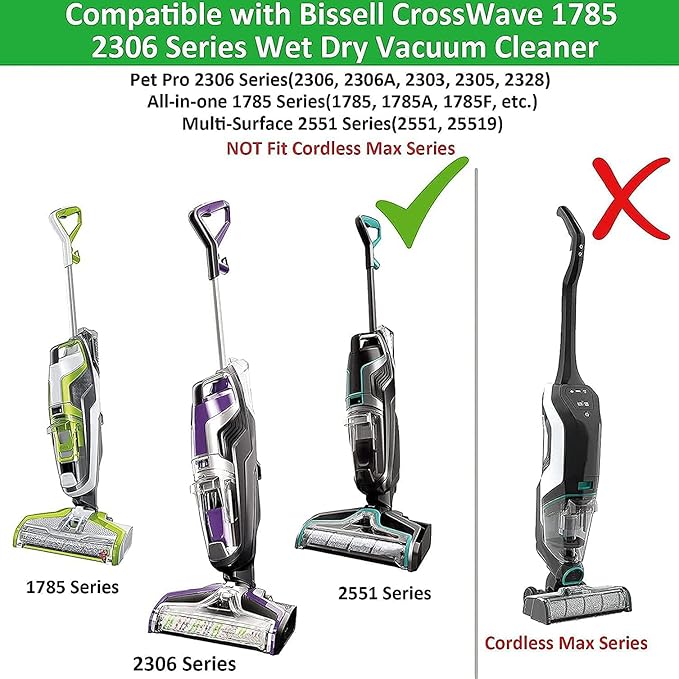 for Bissell CrossWave Pet Pro 2306A CrossWave 1785 Series Replacement Part 1 Pack 2460+1 Pack 1868 Multi-Surface Pet Pro Cleaner Brush Rolls Tangle-Free+4 Pack 1866 Vacuum Filter Part 1613568