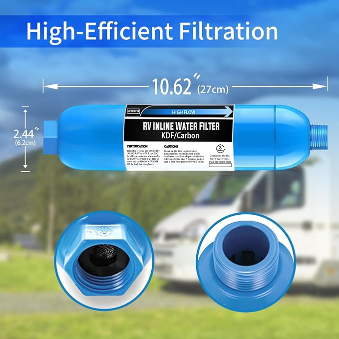 RV Inline Marine Water Filter, Reduces Chlorine, Bad Taste, Odor for RVs,NSF Certified with Flexible Hose Protector,Pack of 2