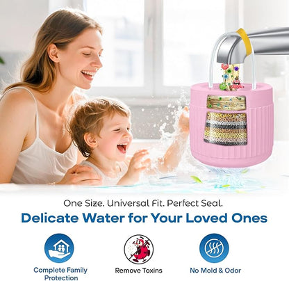 17-STAGE Bath Filter for Tub with Premium Design & Leak-Proof, 7000-Gallon Long-Life Cartridge with Vitamins C & E + Essential Minerals Removes Chlorine and Softens Hair, Skin & Nails | Patent Pending