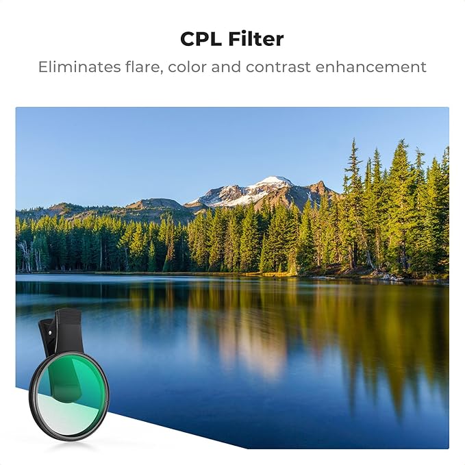 K&F CONCEPT 67mm Clip-on CPL Phone Camera Lens Filter Kit, Circular Polarizer Polarizing Filter Compatible with iPhone 16 15 14 13 12 11