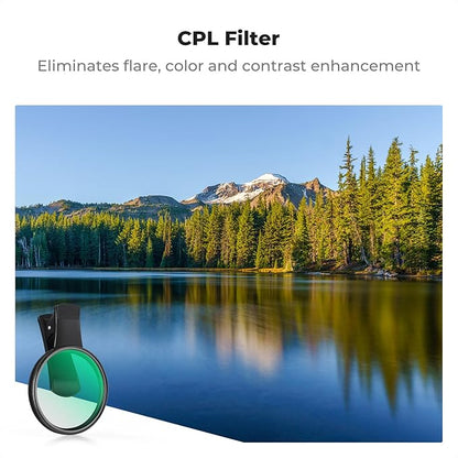 K&F CONCEPT 67mm Clip-on CPL Phone Camera Lens Filter Kit, Circular Polarizer Polarizing Filter Compatible with iPhone 16 15 14 13 12 11