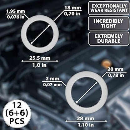 Oil Drain Plug Washer Gasket Seal - 12pcs - 20mm+18mm - Replacement for Honda/Acura - PN 94109-20000 (6pcs), 90471-PX4-000 (6pcs) - 1990–2022