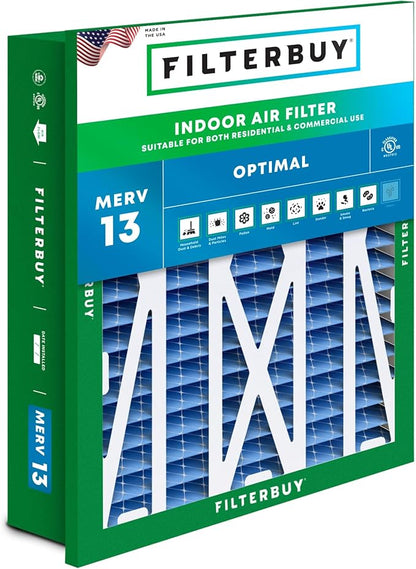 Filterbuy 24x24x5 Air Filter MERV 13 Optimal Smoke & Allergy Defense (1-Pack), Electrostatic Pleated HVAC AC Furnace Filters Replacement for Honeywell Return Grille (Actual Size: 22.38 x 22.38 x 4.38)