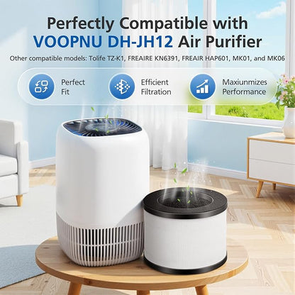 3 Pack DH-JH12 Replacement Filter Compatible with VOOPNU DH-JH12 Air Purifier, ToLife TZ-K1 Air Puri-fier, MK01 MK06, and FreAire KN6391 Air Purifiers, 3-in-1 Filtration JH12 Replcement Filter