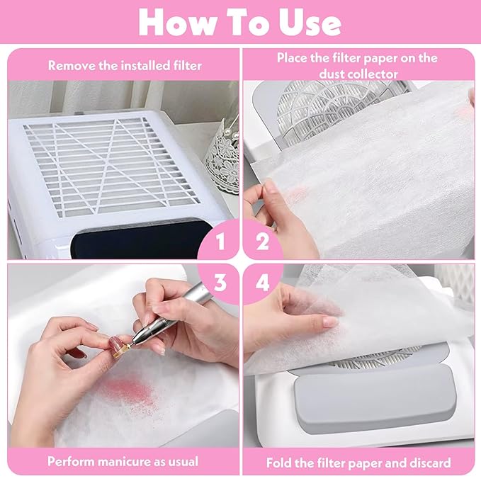 100 Pcs Nail Dust Collector Filter No-Spilling Filters Replacement Paper Disposable Dust Filters For Most Of Machine Vacuum Collector For Salon Nail Supplies Accessories(White)