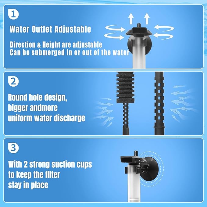 Aquarium Sponge Filter 15-55 Gallon Fish Tank Filter, Electric Power Double Sponge Filter, Quiet Small Low Flow Foam Filter for Fish Tank Betta Shrimp, Intake Dual Sponge Filter Kit w/Bio Balls &Pump