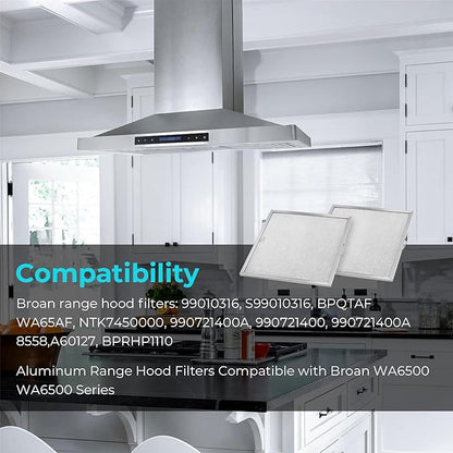 99010316 Range Hood Filter, for Broan Kitchen Exhaust Grease Filter, Stove Hood Vent Air Filters 11 1/4" x 11 3/4" x 3/8" Reinforced Aluminum Frame fit S99010316, NTK7450000,990721400A (2 Pack)
