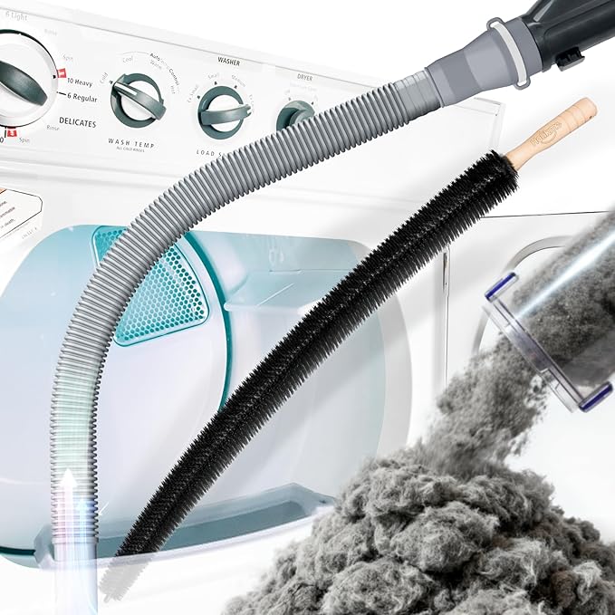 Holikme Dryer Vent Cleaner Kit 2 Pieces - Upgraded Dryer Lint Screens Cleaner Brush Part,Compatible with Most Vacuum Cleaner,Vacuum Hose Attachment & Refrigerator Coil Brush,Quickly Lint Remove,Gray