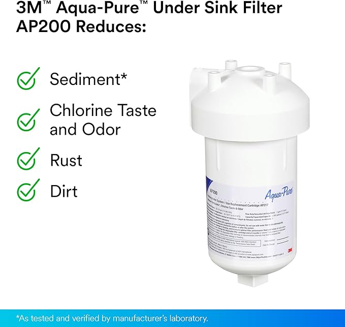 3M Aqua-Pure Under Sink Water Filter System AP200, Full Flow 1.75 Gallons per Minute, Flows Through Cold Water Side of Faucet, Reduces Sediment, Chlorine Taste and Odor