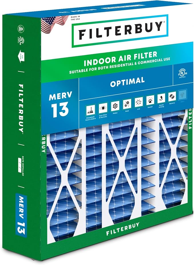 Filterbuy 20x25.25x3.5 Air Filter MERV 13 Optimal Smoke & Allergy Defense (1-Pack), Pleated HVAC AC Furnace Filters for AprilAire Space-Gard 102 & 2120 (Actual Size: 19.94 x 25.38 x 3.75)