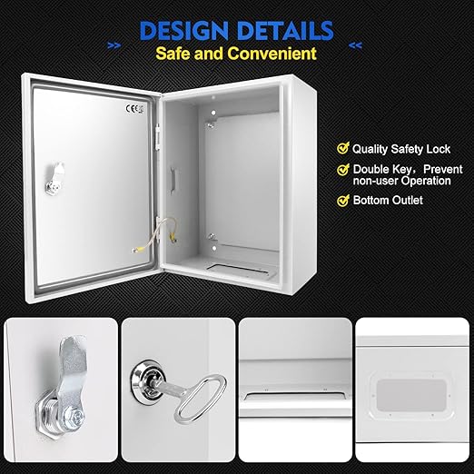 Outdoor Electrical Junction Box, 12 x 10 x 6'' NEMA 4X Enclosure Box, Wall Mounted IP66 Waterproof & Dustproof Lockable Metal Junction Box