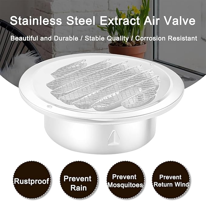 Zonon 18 Pcs Stainless Steel Soffit Vents 4 Inch Round Dryer Vent Cover with Mesh Screen for Home Outdoor Bathroom Wall Ceiling Outside Exterior Exhaust (White)