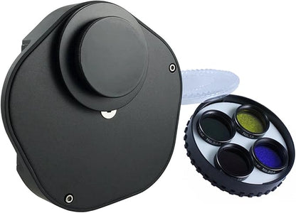 Astromania 1.25" Multiple 5-Position Filter Wheel for Telescope - with 1.25-Inch Four Color Filters(#15 Deep Yellow, #25 Red, #58A Green and #80A Medium Blue)