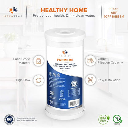 Aquaboon 5 Micron 10 x 4.5 Whole House Water Filter Replacement Cartridge, Superior High-Capacity Whole House Carbon And Sediment Water Filter Compatible With FXHTC, GXWH35F, WHKF-GD25BB (2 Pack)
