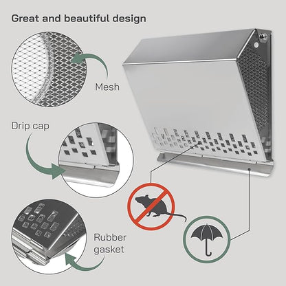 Vent Systems 4" Inch Air Supply Vent Cover with Rubber Gasket - Stainless Steel - Robust Weatherproof Outdoor Air Intake Box - Duct or Surface Mounting - Rain and Snow Protection