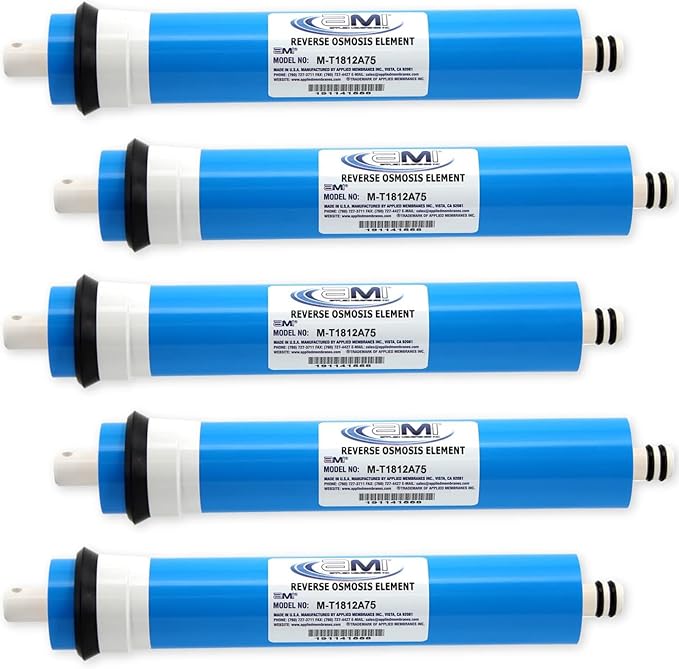 APPLIED MEMBRANES INC. 75 GPD Reverse Osmosis Membrane | RO Membrane Water Filter Replacement for Reverse Osmosis Water Filtration System | 1.8" x 12" Universal Compatibility, Pack of 5