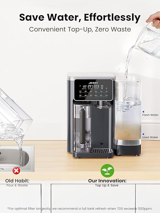JIMMY R9 Reverse Osmosis System Countertop Water Filter - 7 Stage Purification with Remineralization & UV, Portable Water Purifier Countertop,3s Instant Heat(7 Temps),3:1 Pure to Drain,No Installation