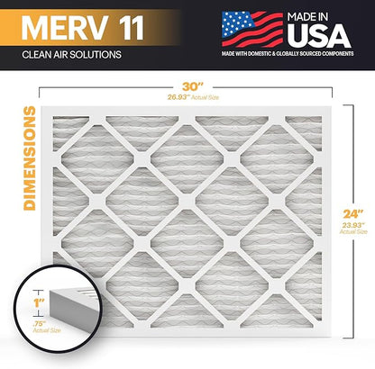 BNX TruFilter 24x30x1 Air Filter MERV 11 (4-Pack) - MADE IN USA - Allergen Defense Electrostatic Pleated Air Conditioner HVAC AC Furnace Filters for Allergies, Dust, Pet, Smoke, Allergy MPR 1200 FPR 7