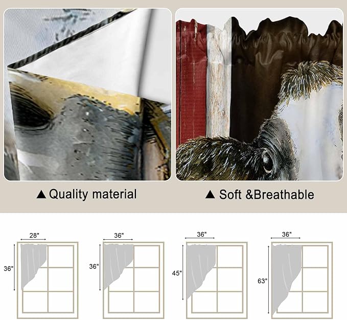 Cows Sunflowers Swag Valances for Windows, Rustic Farms Barns Flowers Bees Animals Rod Pocket Kitchen Curtains Valance, Small Window Curtains Swag for Cafe Bathroom Living Room, 2 Panels, 36x36 inch