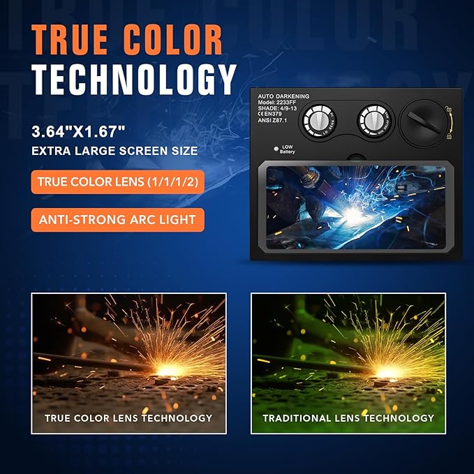 TRQWH Welding Lens - Solar Auto Darkening Welding Helmet Lens True Color Technology with 2 Arc Sensor Ajustable Shade Range 4/9-13 Automatic LCD Lens Dimming Shade Filter 4.33x3.54in Auto Welding Lens