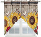 Sunflowers Swag Valances for Windows, Retro Flower Barn Doors Butterfly Farmhouse Brown Rod Pocket Kitchen Curtains Valance, Kitchen Window Curtains Swag for Cafe Living Room, 2 Panels, 36x45 inch
