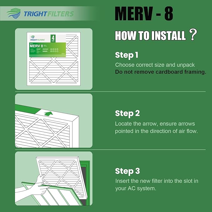 14x24x1 Air Filter 4 Pack, MERV 8 Pleated Dust Defense Air Filters Replacement Air Conditioner HVAC AC Furnace Filter, Durable and Lightweight