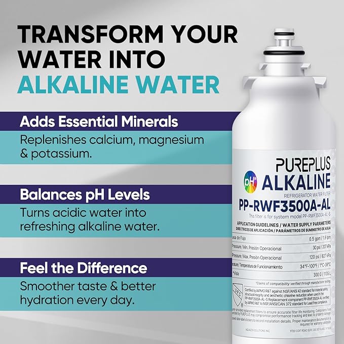 PUREPLUS Alkaline Replacement for ADQ73613401, LG® LT800P®, LT800PC, ADQ736134, ADQ73613402, LSXS26326S, LSXS26366S, LSXS26366D, 46-9490, Refrigerator Water Filter and LT120F® Air Filter, 2Pack