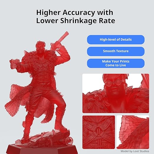 ANYCUBIC ABS-Like Resin 3.0, Upgraded 14K 3D Printer Resin with Enhanced Strength and Toughness, High Precision, Low Odor, Wide Compatibility for All LCD Resin 3D Printers (Clear Red, 1kg)