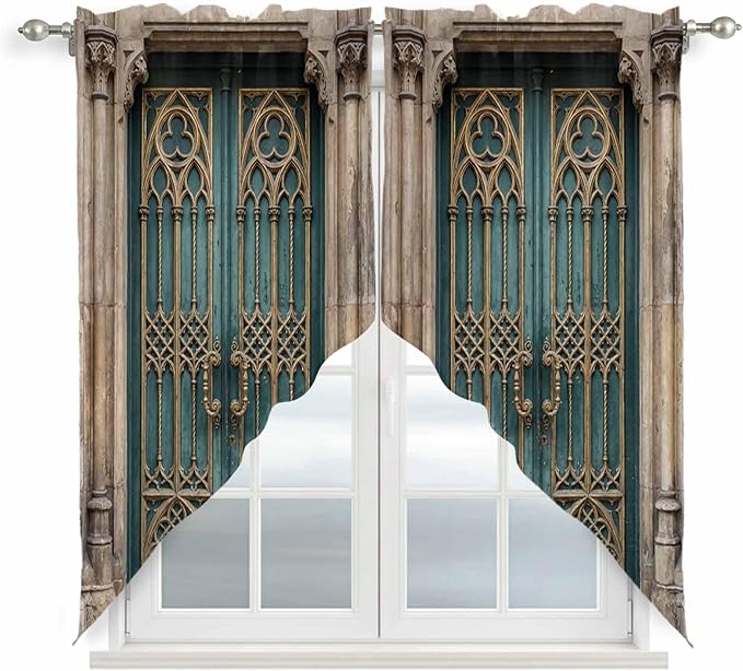 Turquoise Vintage Door Swag Valances for Windows, Countryside Barn Abstract Art Rod Pocket Kitchen Curtains Valance, Kitchen Window Curtains Swag for Cafe Bathroom Living Room, 2 Panels, 36x45 inch