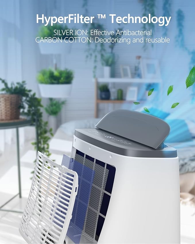 14000 BTU Portable Air Conditioner, Portable AC Unit with Fan & Dehumidifier, Air Conditioner Portable for Rooms Up to 750 Sq Ft, Remote Control, 24H Timer for Bedroom, Office, Apartment, White